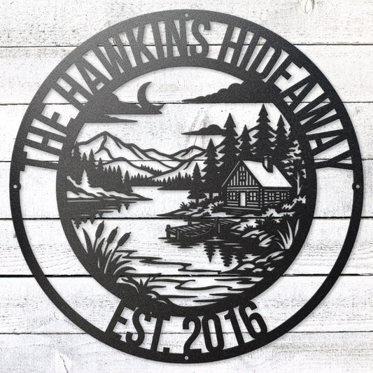 Black Lake House Legacy Steel Wall Art — Custom Name & Est. Date