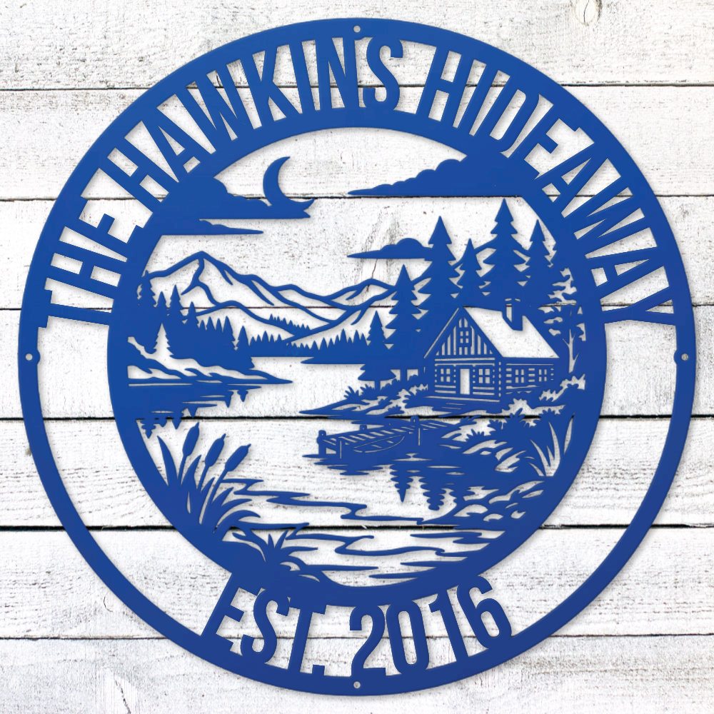 Blue Lake House Legacy Steel Wall Art — Custom Name & Est. Date