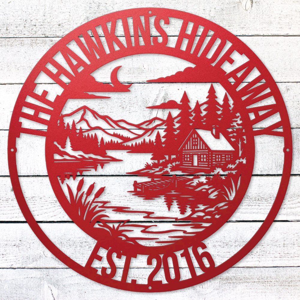 Red Lake House Legacy Steel Wall Art — Custom Name & Est. Date