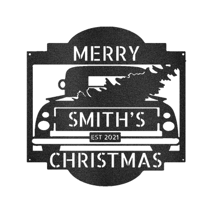 Christmas Truck Family Name and Est. - Steel Sign