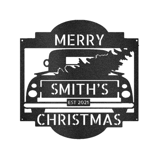 Christmas Truck Family Name and Est. - Steel Sign