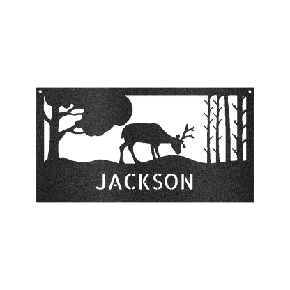 Grazing Deer Name Steel Sign